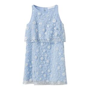 Zara Floral sequins Tulle Blue Dress. Size 11/12.